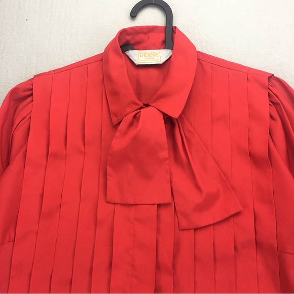 Vintage L'Abeille Beeline Pleated Blouse Top Shirt Womens SZ 8 Business Wear Red - Picture 1 of 11